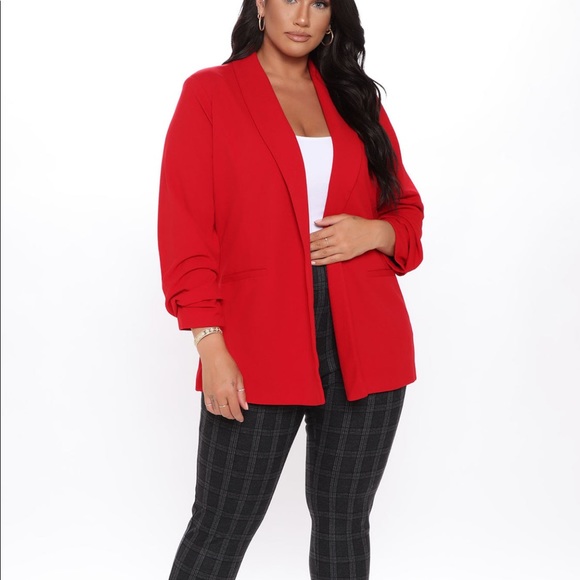 Red ruched sleeve blazer - Picture 3 of 3